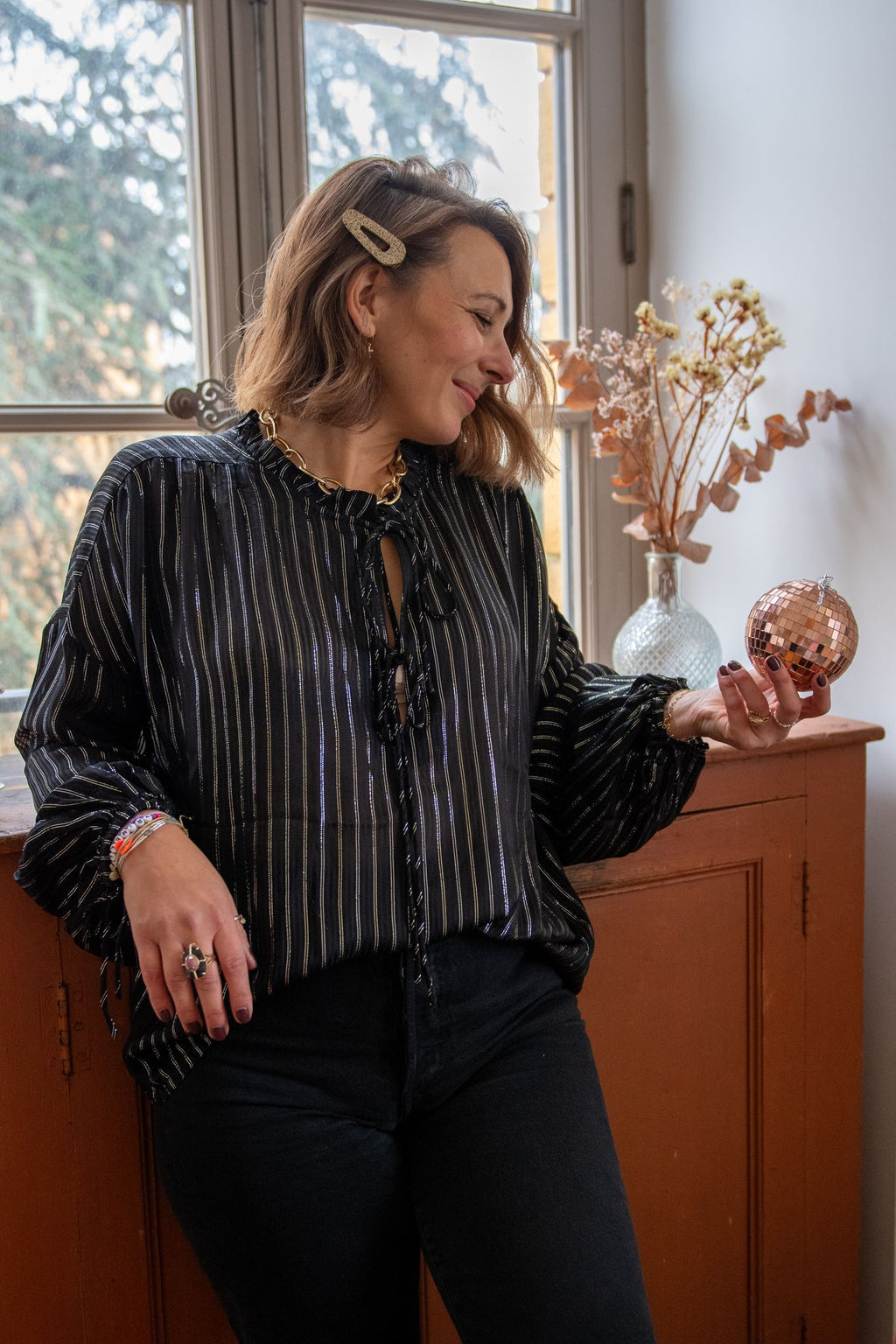 Blouse noire & argentée Séréna